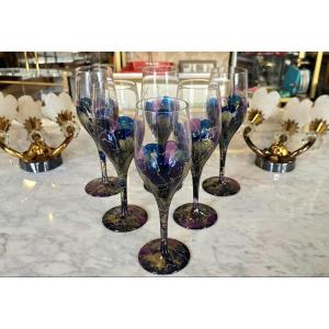 Set Of 6 Vintage Hand Painted Crystal Glasses