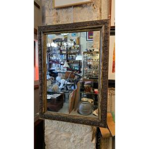 Napoleon III Mirror In Wood And Stucco With Golden Patina And Dark Bronze 89 Cm