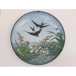 Large Decorative Painted Porcelain Dish Signed 