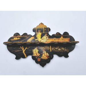 Antique Napoleon III Paper Mache Pipe Holder, Japanese Decor