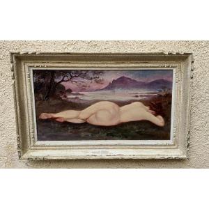 Symbolist Painting Oil On Canvas Nude Woman View Of The Esterel Early 20th Century