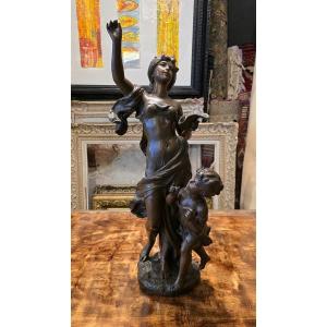 Hippolyte François Moreau (1832-1927) Sculpture "inspiration" In Patinated Spelter