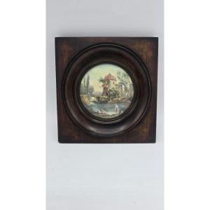 Miniature On Porcelain Under Domed Glass, 20th Century