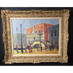Emmanuel Bellini (1904-1989) - Venice Doge's Palace - Oil On Canvas 