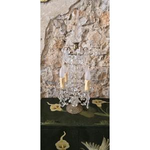 Girandole In Gilded Bronze And Glass Pendants