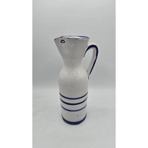 Vintage White And Blue Ceramic Pitcher, Italy