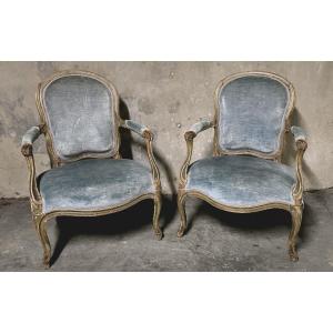 Pair Of Louis XV Cabriolet Armchairs, 18th Century