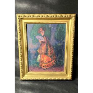 Charles Théodore Bichet (1863–1929) – Oil On Panel - Woman With A Fan