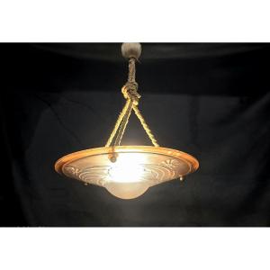 Art Deco Pink Glass Basin Pendant Light