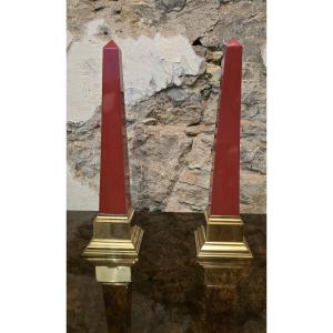 Jacques Charpentier (1918-1986) - Pair Of Red Resin Obelisks