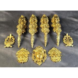 Set Of Decorative Gilt Bronze Furniture Ornaments 