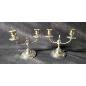 Pair Of Silver-plated Metal Candlesticks – 20th Century