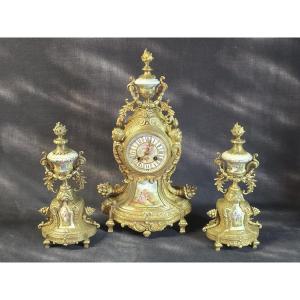 A Louis XVI Style Gilt Bronze And Painted Porcelain Fireplace Set – Late 19th Century