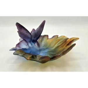 Daum – “butterfly With Vine Leaf” Glass Paste Cup/ring Holder, Signed