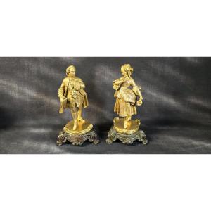 Pair Of Gilded Spelter Statuettes – 18th-century Figures