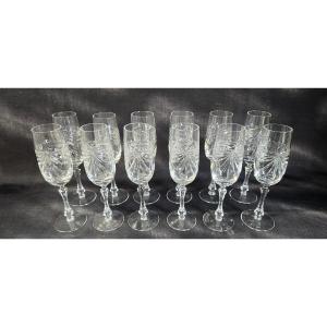 Set Of 12 Crystal Flutes From Lorraine – Height 21.5 Cm