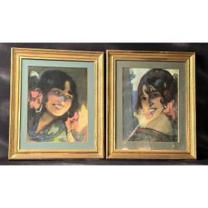 Louis Fortuney (1878–1950) - Pair Of Female Portraits – 1929