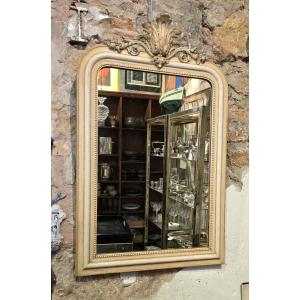 Mirror With Carved Pediment, Stucco And Painted Wood In The Napoleon III Style - Early 20th Century