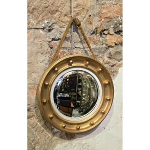 Witch's Porthole-style Mirror In Gilded Wood, 44 Cm Diameter