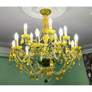 Large Glass And Polypropylene Chandelier - 14 Lights