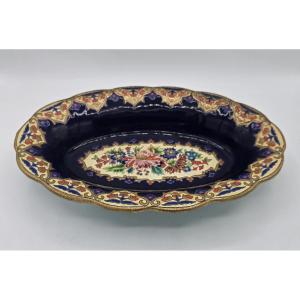Glazed Earthenware Oval Dish By M. P. Chevallier, Manufacture Des émaux De Longwy