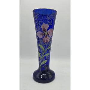 Cobalt-blue Enamelled And Gilded Glass Vase, Attributed To François-théodore Legras, 1900