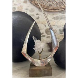 Willy Daro Rock Crystal Sculpture Design 1970 Vintage Belgian Belgium