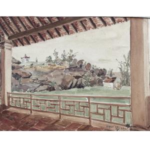 René Mercier Watercolor Painting Vietnam Indochina 1944 Hanoi