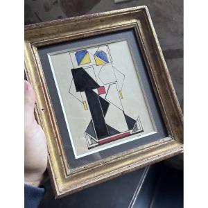 Vilmos Huszár Drawing Watercolor Original Painting Stijl Bauhaus Piet Mondrian