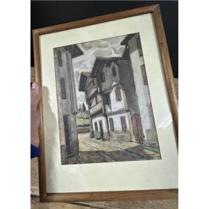 Jean Rigaud Espelette Basque Country Painting 64 Original Drawing Bayonne Biarritz