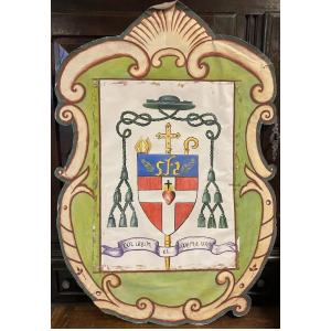 80cm Carmel Large Coat Of Arms Armory Religion Christ Church Painting XIXth Cross