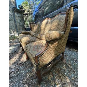 Antique Louis XIII Wingback Sofa Bench 