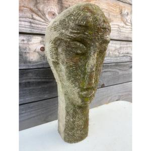 Stone Head Sculpture, Art Deco Modern Old Style, Amedeo Modigliani, Sandstone