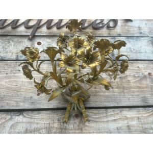 Large Pair Of Antique Gilt Bronze Wall Sconces, Church Flower, Napoleon III Style Lamp
