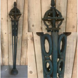 Art Deco Modernist Design Floor Lamp, 1940s, Antique Wrought Iron Base