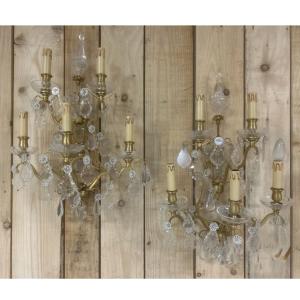 70cm Pair Of Large Wall Sconces With Tassels, Chandelier, Gilt Bronze, Napoleon III Style