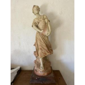 édouard Drouot (1859-1945) "the Sower" Art Nouveau Terracotta Sculpture 