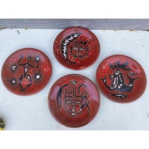 Jean Lurçat Sant Vicens Set Of 4 Ceramic Plates Vallauris 