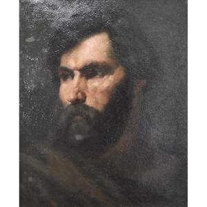 French Romantic School 19th Century Head Of A Bearded Man Oil On Canvas