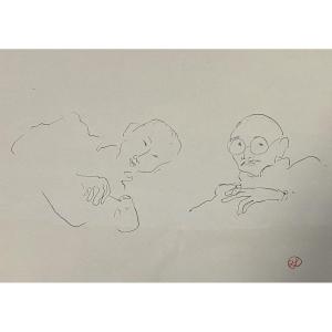 Jean Launois (1898-1942) Opium Smokers, Indochina, Ink Drawing