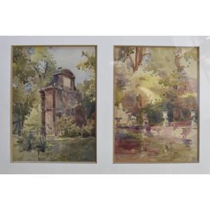 René Buignet (1888-1915) The Medici Fountain, Luxembourg Garden, Two Signed Watercolors