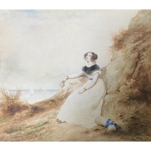 François Grenier De Saint Martin (1793-1867) A Young Woman On The Beach, 1829, Watercolor