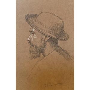 Jules-eugène Lenepveu (1819-1898) Portrait Of A Man In Profile, Signed Drawing 