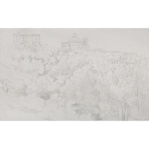 French Romantic School Of The Early 19th Century View Of Ariccia, 1828, Pencil Drawing
