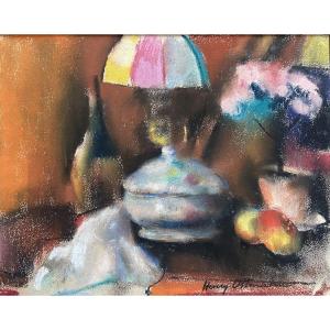 Henry Ottmann (1877-1927) Still Life With Lamp, Signed Pastel