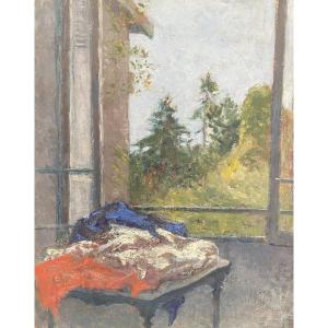Marc Mouclier (1866-1947) The Flag At The Window, 1942 Oil On Panel Signed And Dated 