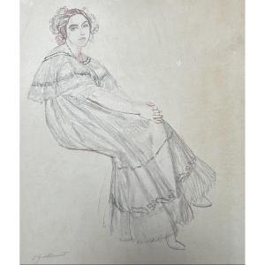 Octave Denis Victor Guillonnet (1872 - 1967) A Seated Lady, Signed Drawing