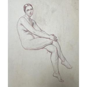 Octave Denis Victor Guillonnet (1872 - 1967) A Young Seated Nude Woman, Drawing  