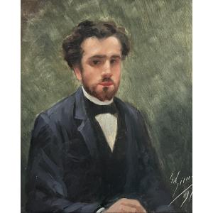 19th Century French School, Portrait Of A Young Man, 1891 Oil On Canvas