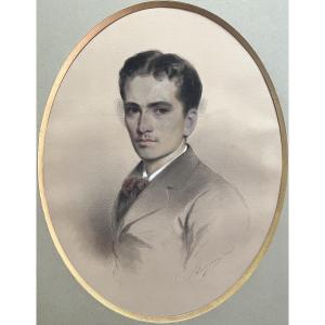 French School, 19th Century, Portrait Of A Young Man, Signed Drawing